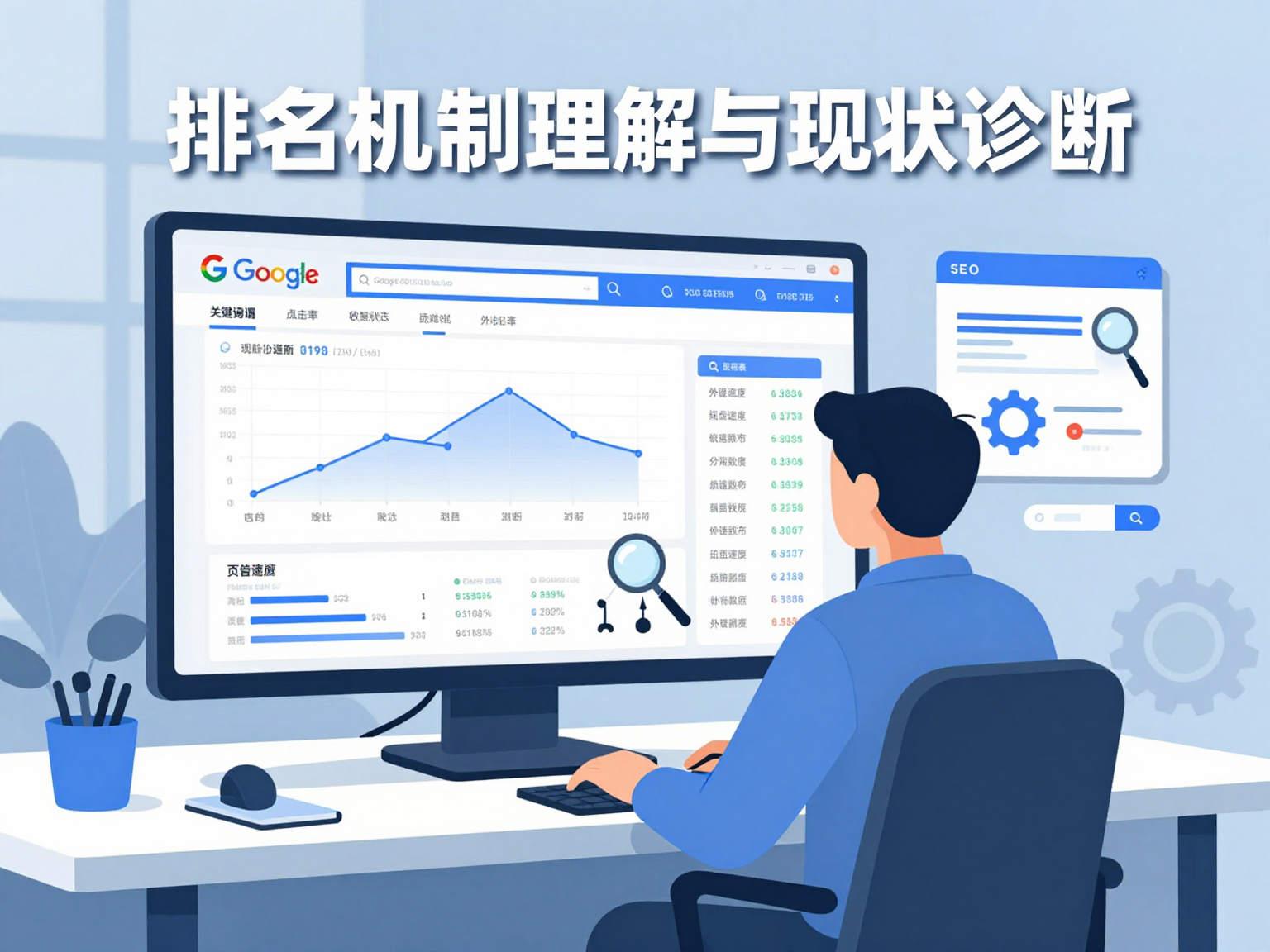 SEO排名机制与网站诊断插画