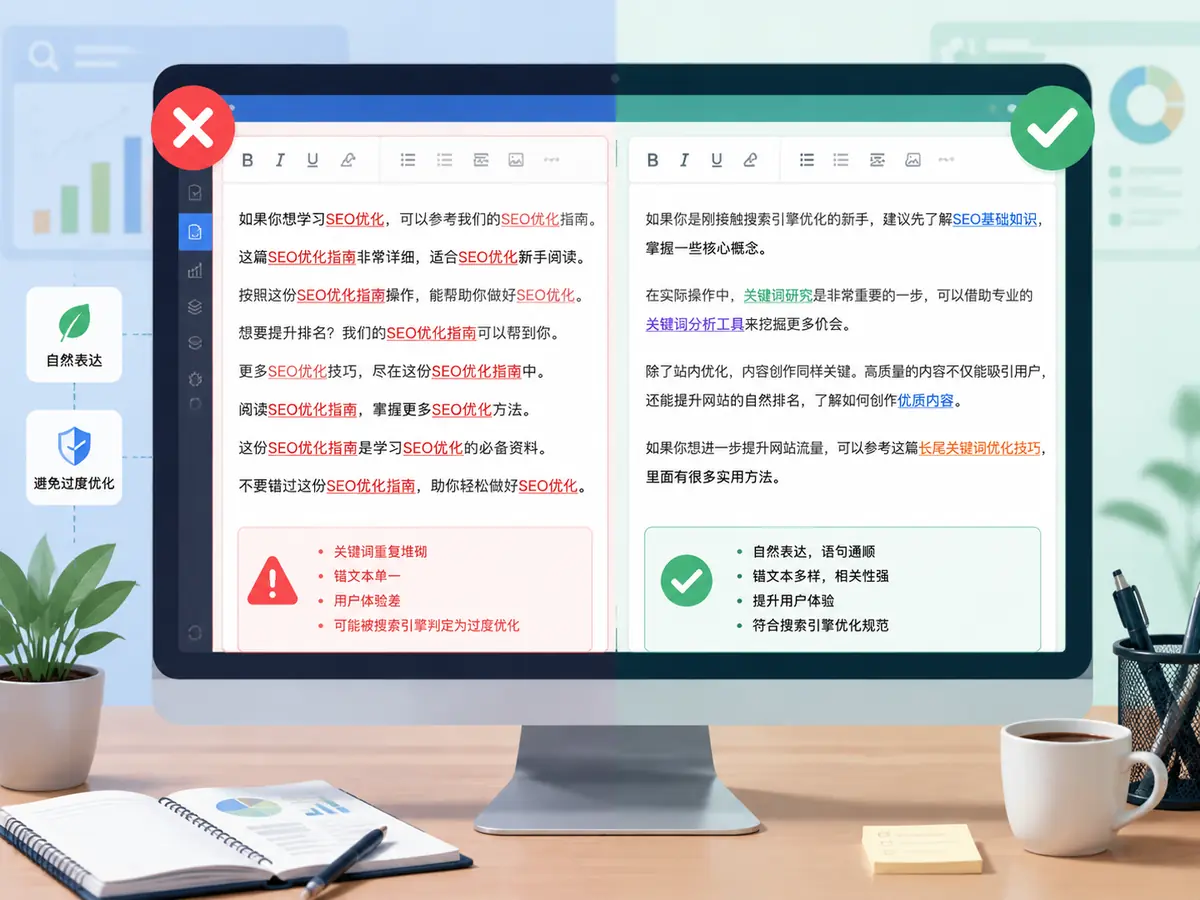 自然锚文本与关键词堆砌对比图 自然锚文本与关键词堆砌对比图