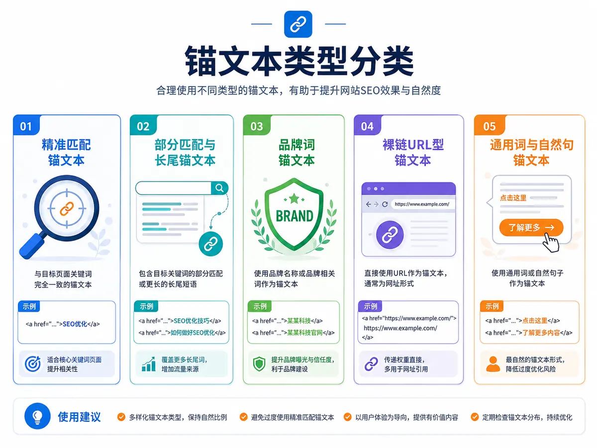 五种SEO锚文本类型示意图 五种SEO锚文本类型示意图